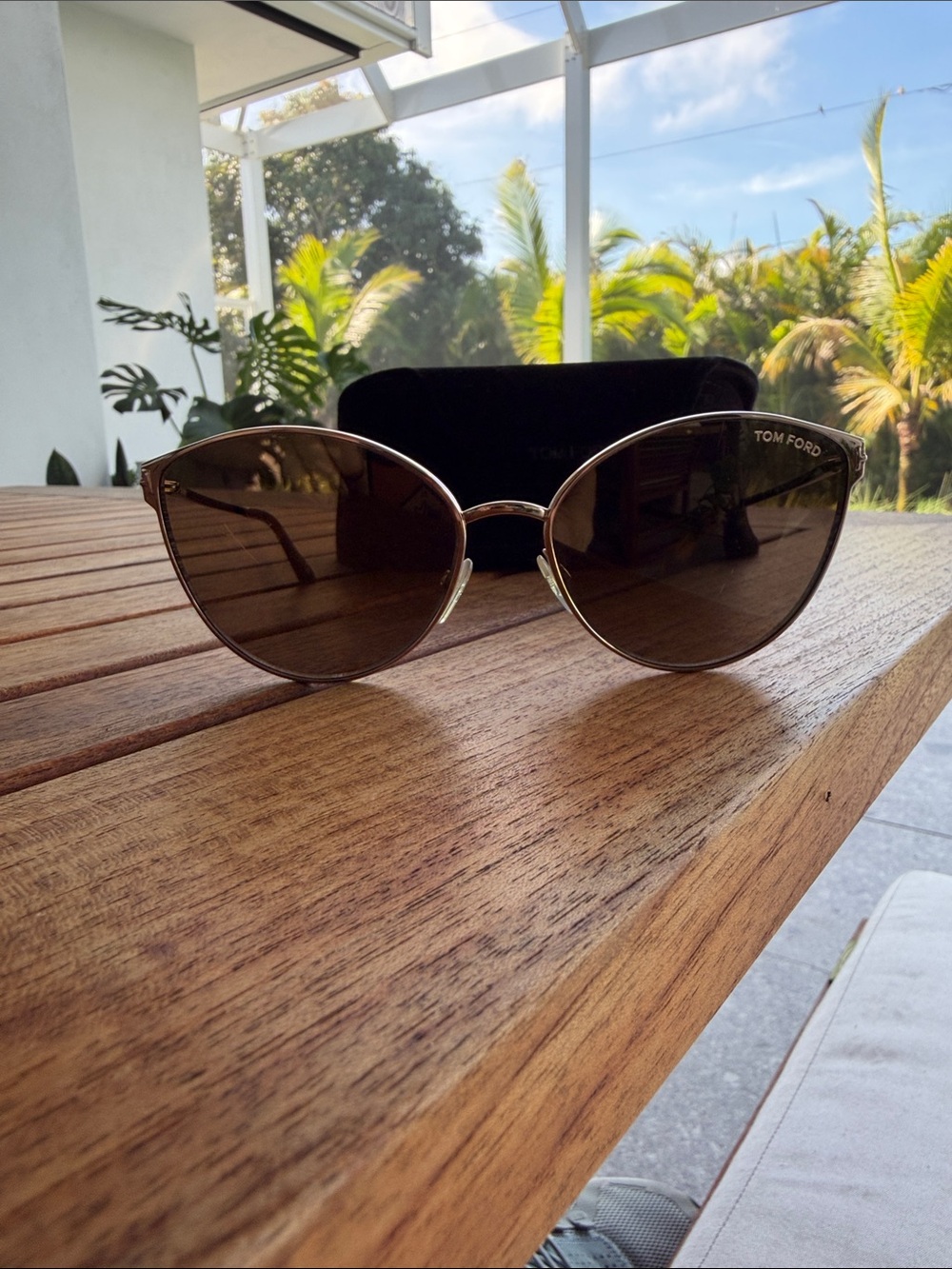 Tom Ford | Zeila Gold Cat Eye Sunglasses with Brown Lenses Tortoise w/ Case
